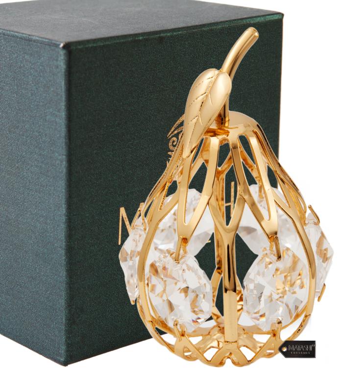 24k Gold Plated Crystal Studded Mini Pear Ornament By Matashi